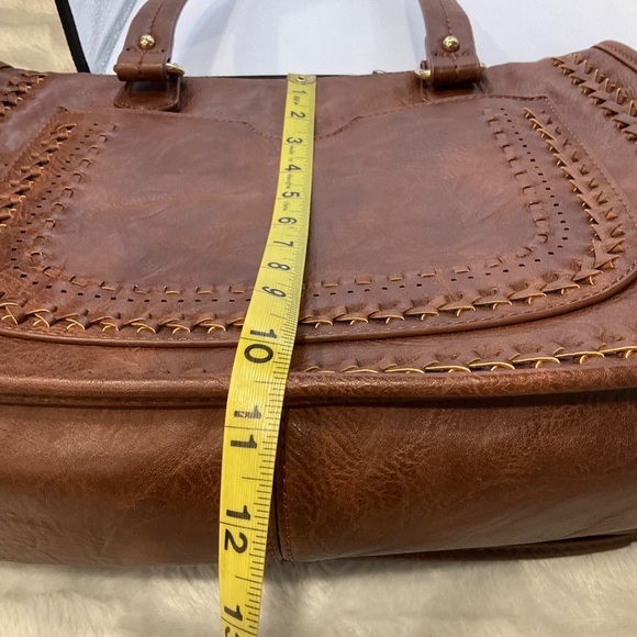 Madison West Double Woven Design Handbag Purse Brown Braided Distressed - Picture 9 of 10